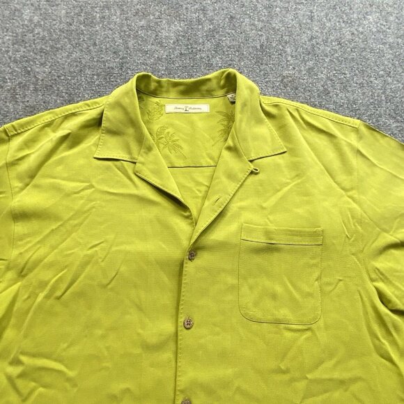Tommy Bahama Shirt Mens XL Green Textured Silk Short Sleeve Button Up Vacay - Picture 2 of 12